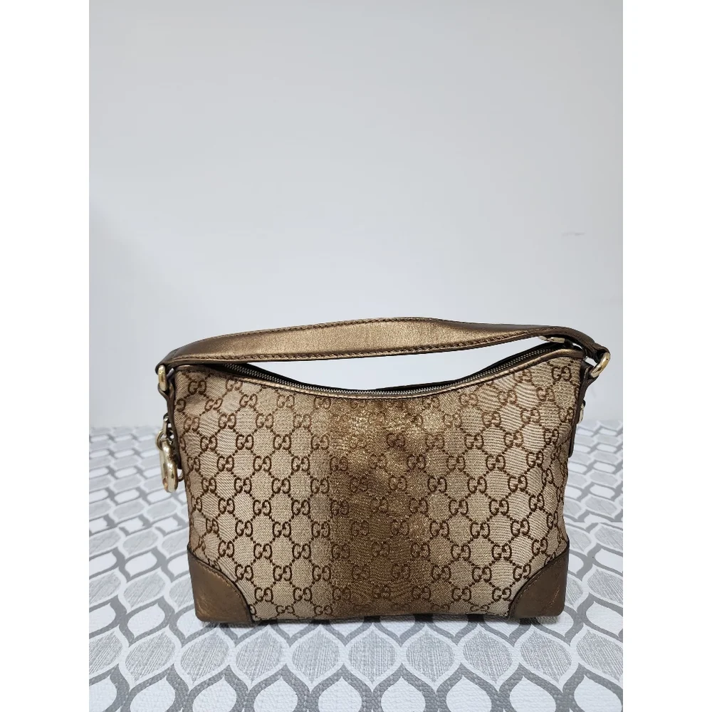 Gucci GG Canvas Heart Bit Hobo Bag Brown